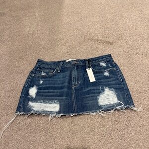 Lovers + Friends Distressed Dark Blue Denim Mini Skirt